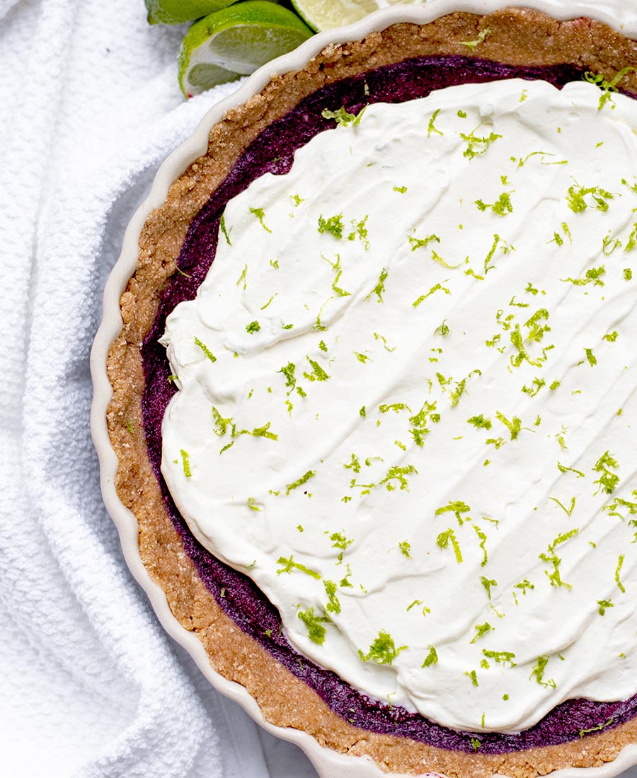 No-Bake Vegan Blueberry Lime Pie with Whole Wheat Pie Crust