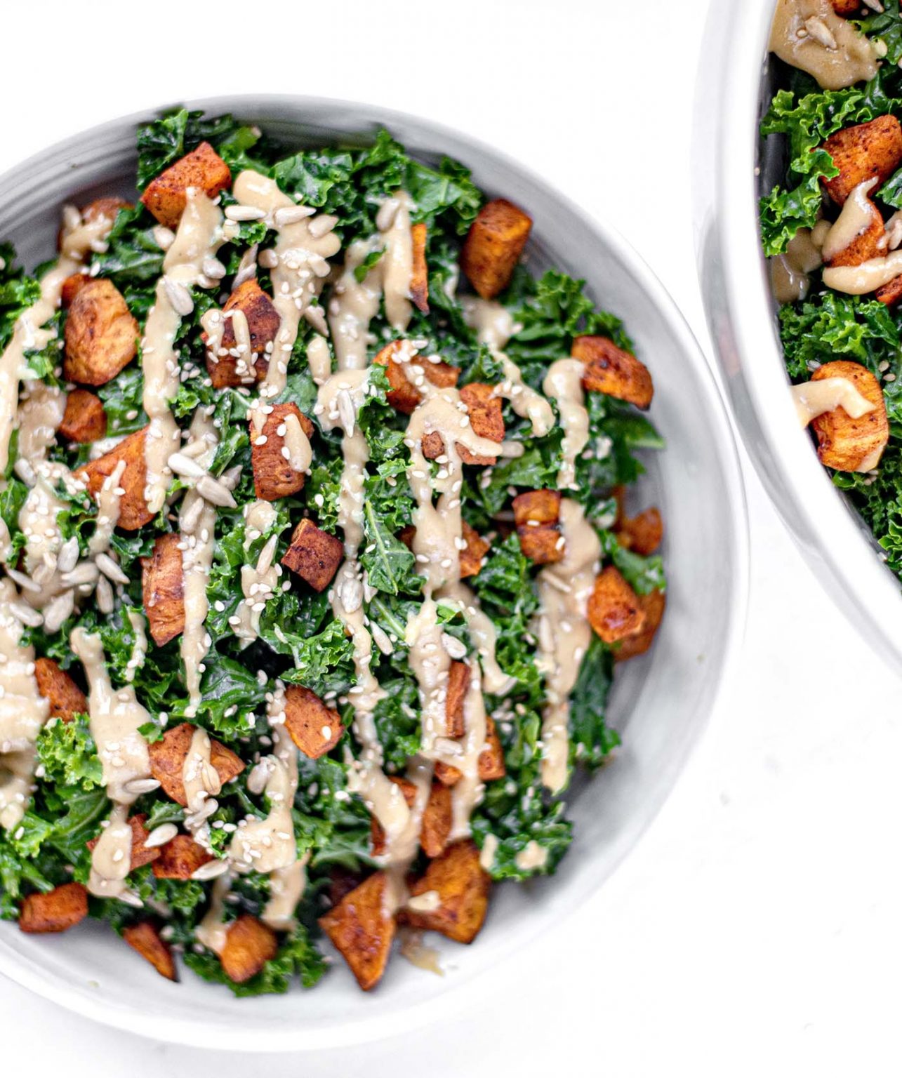 Easy Roasted Sweet Potato And Kale Salad With Honey Lemon Tahini