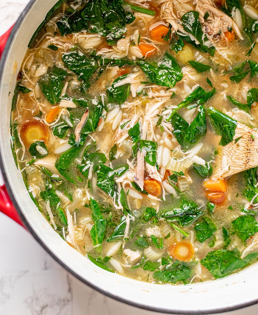 Lemony Chicken and Spinach Orzo Soup