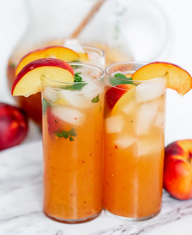 Refreshing And Bubbly Peach Mint Summer Cocktail Whisk In Wellness