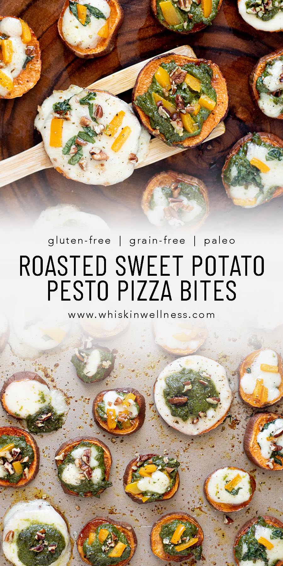 roasted sweet potato pesto pizza bites whisk in wellness pinterest